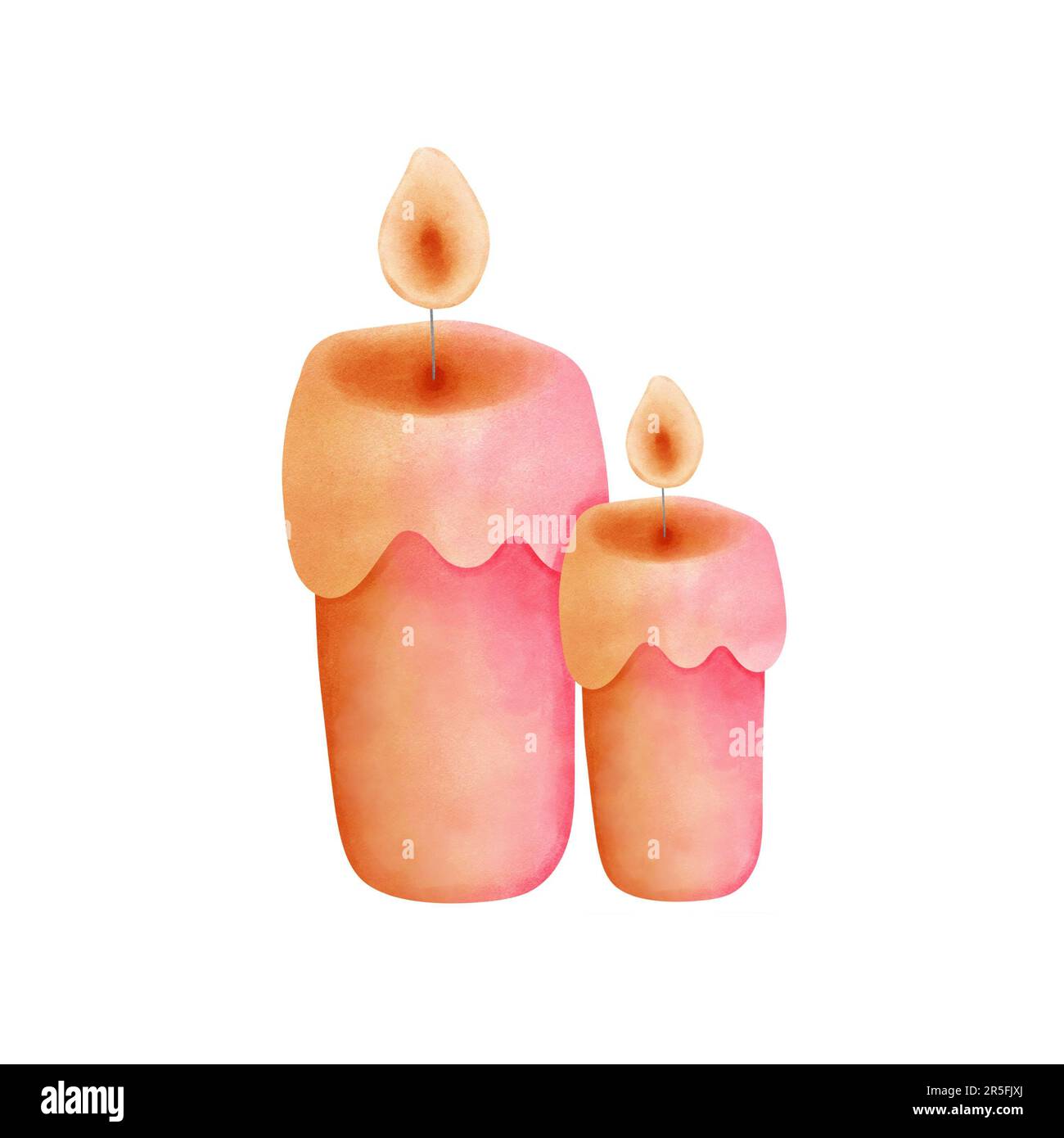 Watercolor colorful candle clipart. Pink and orange candle illustration isolated on white background.Happy halloween,christmas,invitation,greeting car Stock Photo