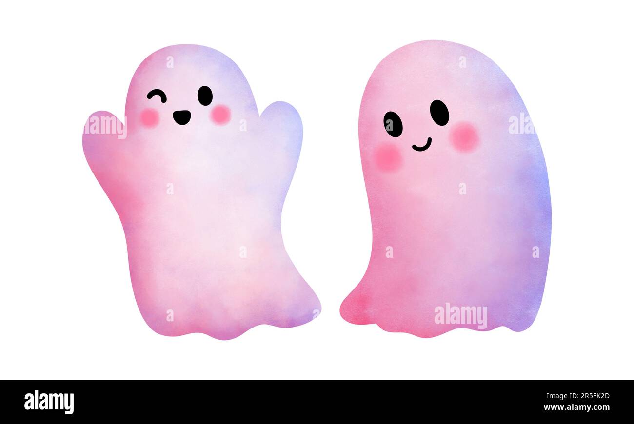Watercolor pink baby ghosts illustration.Halloween pink ghost clipart