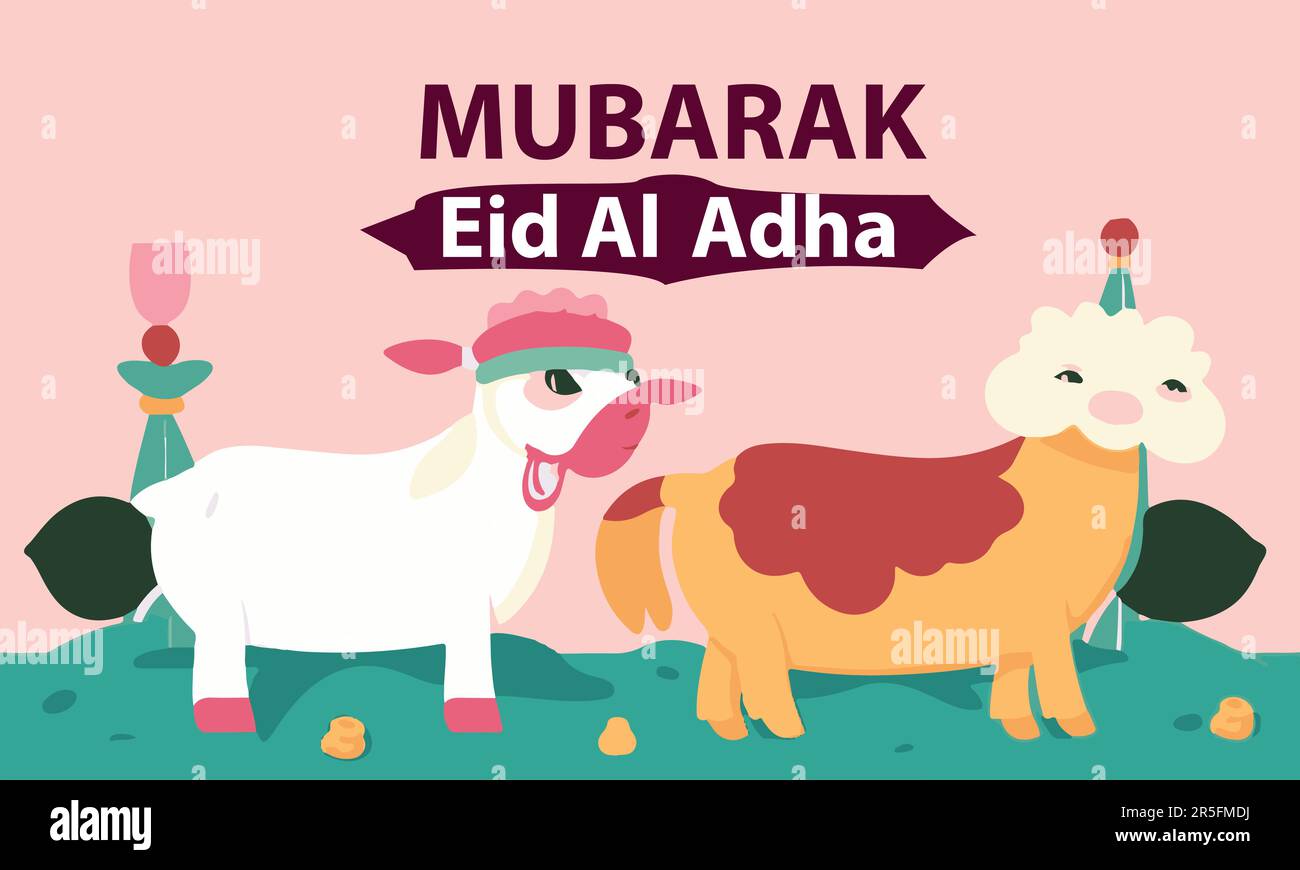 People celebrating eid al-adha flat vector illustration illustration Stock Vector