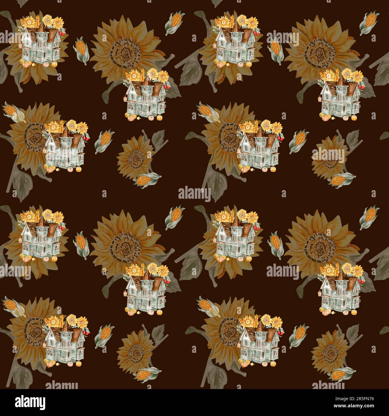 Seamless pattern for fall. Watercolor hand drawn autumn leaves and ...