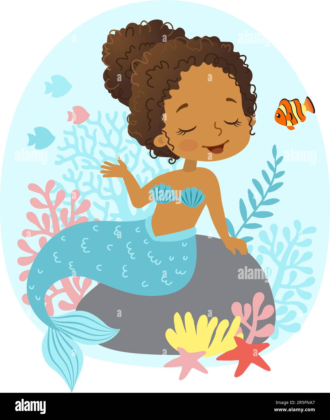Vector illustration of Beautiful Girl Mermaid african american ethnicity Stock Vector