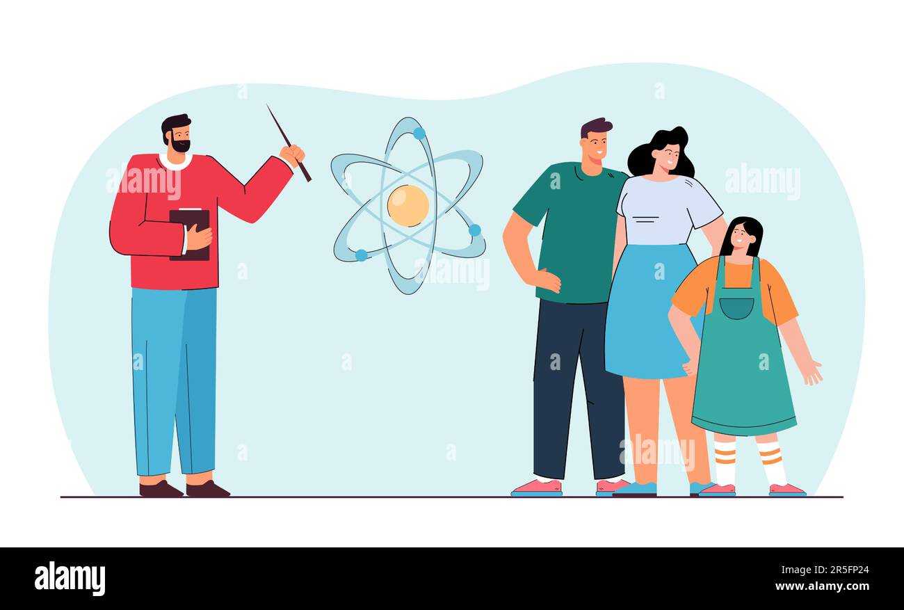 Happy family with kid and private teacher standing together Stock Vector