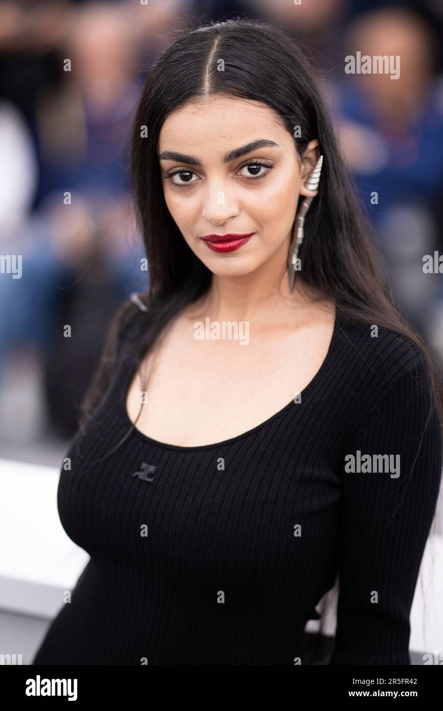 Meriem Amiar poses for photographers at the photo call for the film 'The King of Algiers' at the 76th international film festival, Cannes, southern France, Sunday, May 21, 2023. (Photo by Vianney Le Caer/Invision/AP) Stock Photo