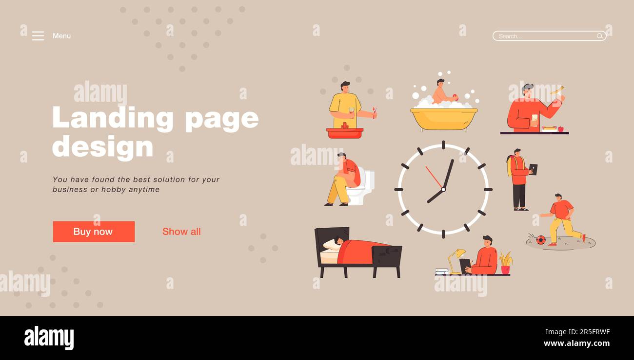 Diagram of kids daily routine by hour flat vector illustration Stock