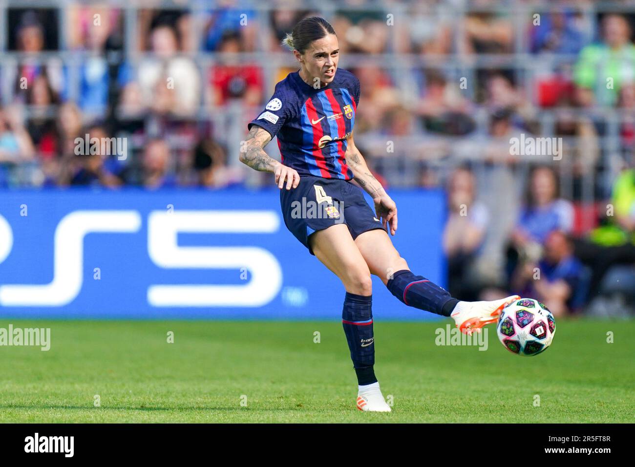 Eindhoven, Netherlands. 03rd June, 2023. EINDHOVEN, NETHERLANDS - JUNE 3: Mapi Leon of FC Barcelona passes the ball during the UEFA Women's Champions League Final match between FC Barcelona and VfL Wolfsburg at the PSV Stadion on June 3, 2023 in Eindhoven, Netherlands (Photo by Joris Verwijst/Orange Pictures) Credit: Orange Pics BV/Alamy Live News Stock Photo