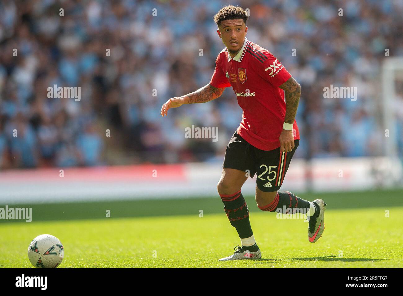 London, UK. 03rd June, 2023. Jadon Sancho of Manchester United during the The FA Cup Final match between Manchester City and Manchester United at Wembley Stadium, London, England on 3 June 2023. Photo by Salvio Calabrese. Editorial use only, license required for commercial use. No use in betting, games or a single club/league/player publications. Credit: UK Sports Pics Ltd/Alamy Live News Stock Photo