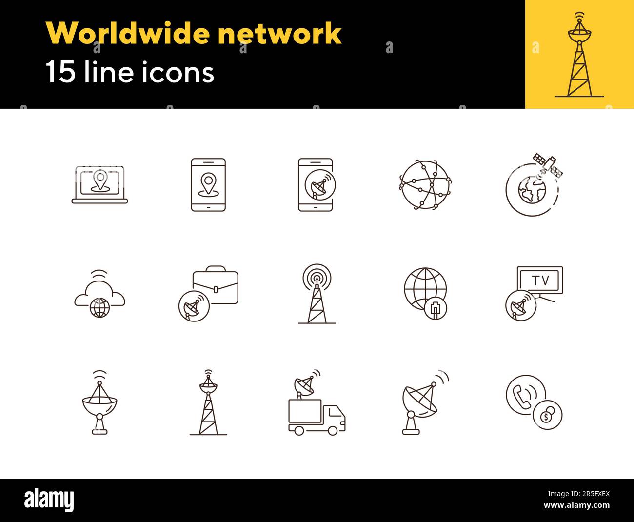 Worldwide network thin line icon set Stock Vector
