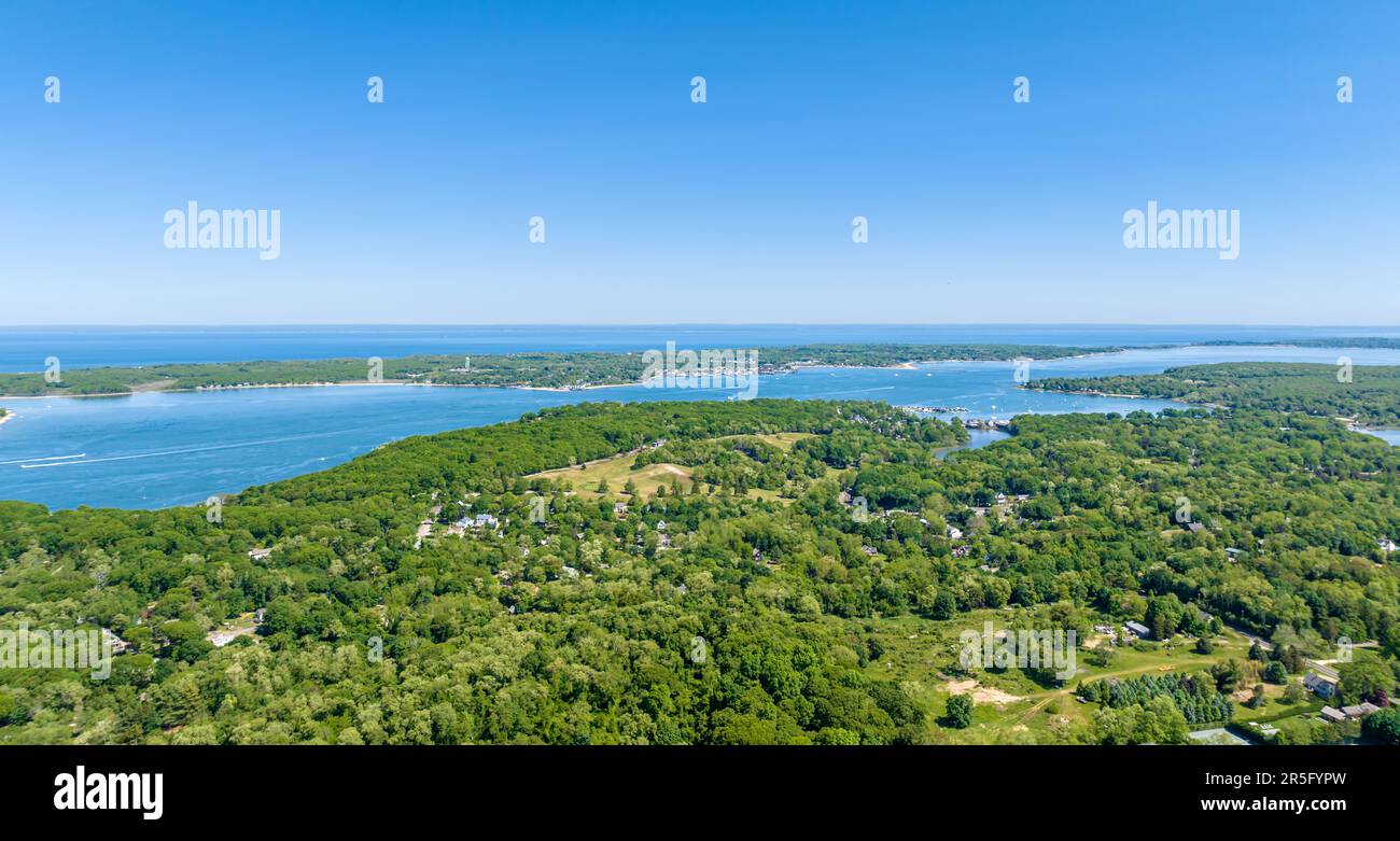aerial landscape of shelter island and a distant north fork Stock Photo
