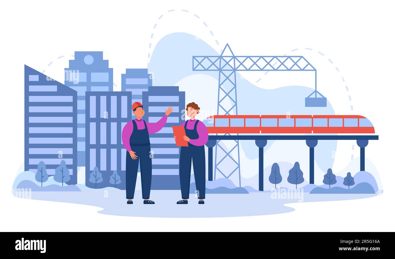 Construction workers discussing railway maintenance Stock Vector