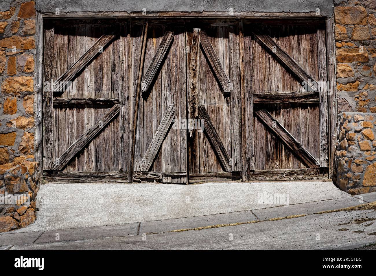 A garage door in the Sunset Height area of El Paso, Texas Stock Photo