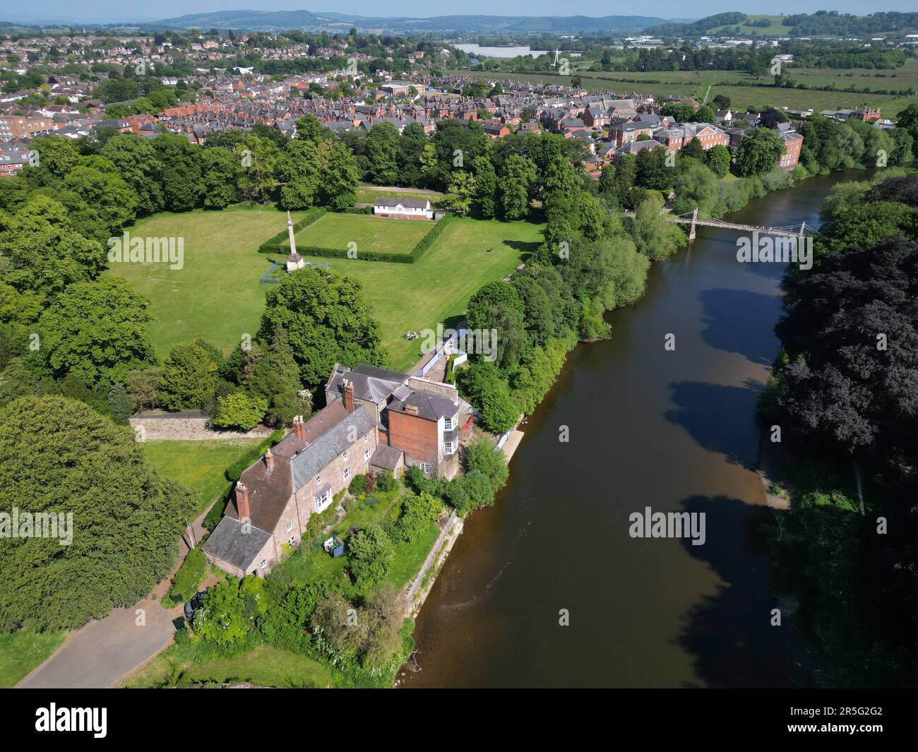 Hereford Herefordshire UK aerial view of Castle Green park beside the