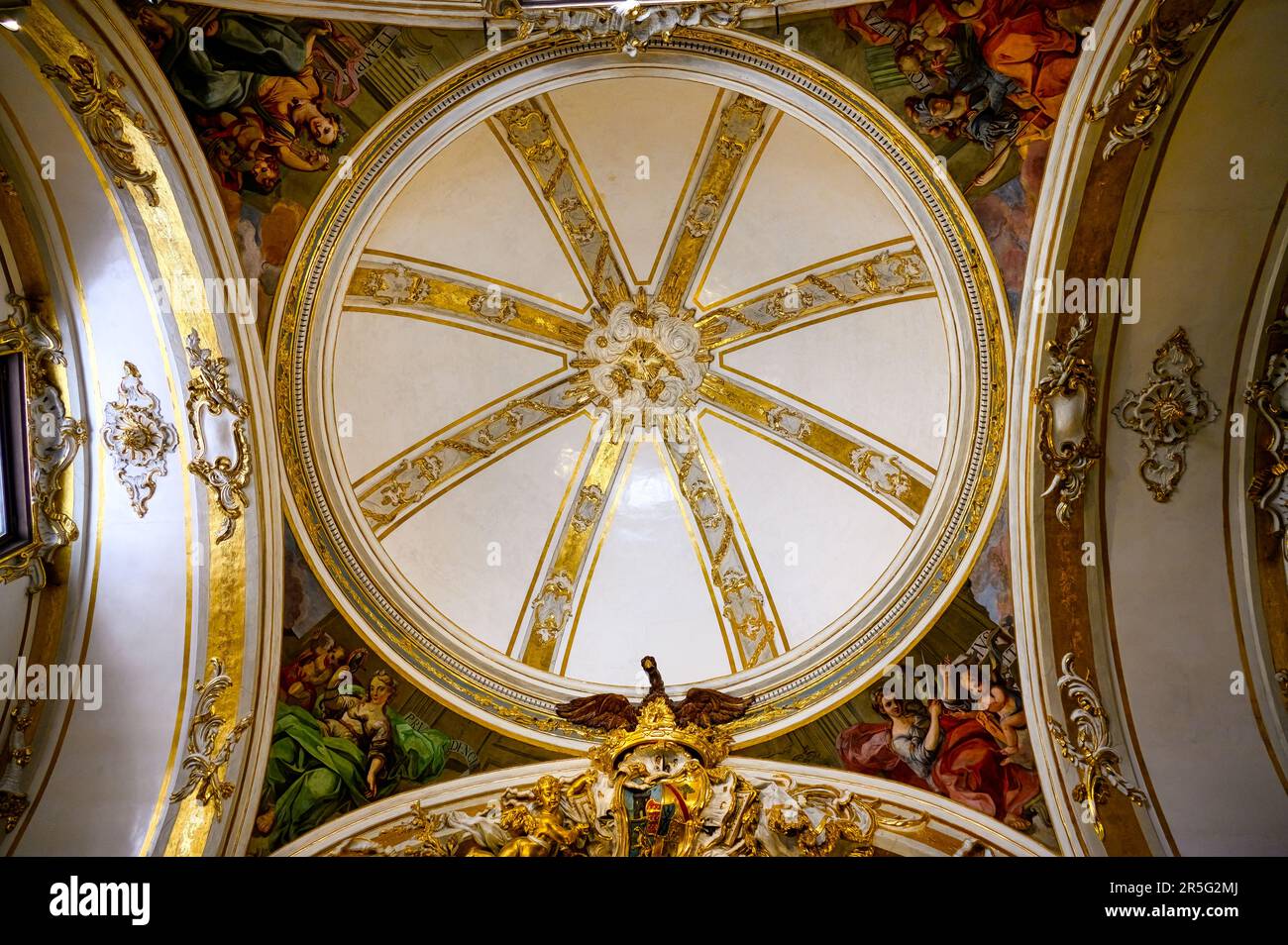 Valencia, Spain - July 16, 2023: Dome or cupola. Church of San Nicolas de Bari and San Pedro Martir. The Roman Catholic building is also known as the Stock Photo