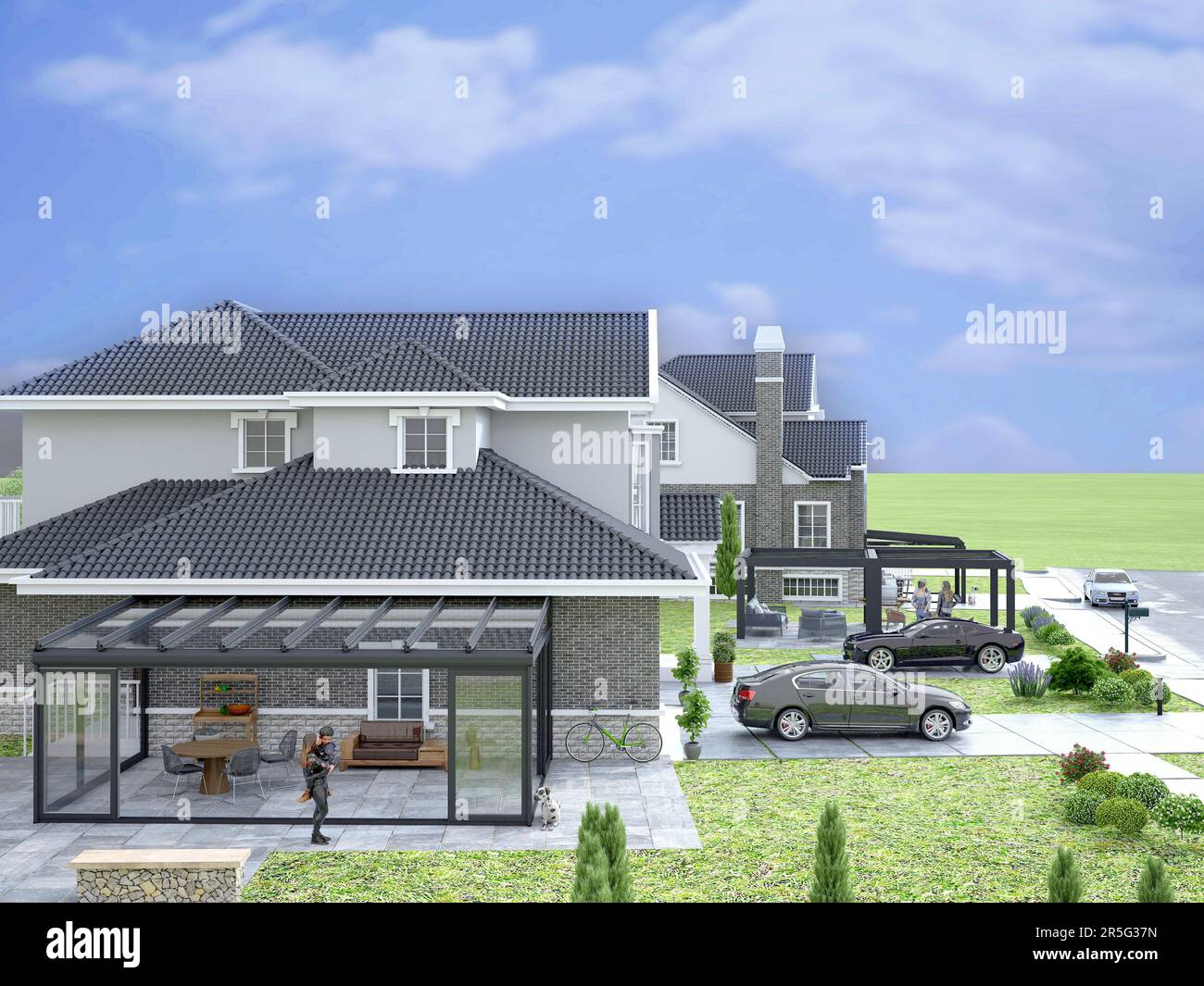 Sunroom at patio of American house. Winter Garden. 3d rendering Stock ...