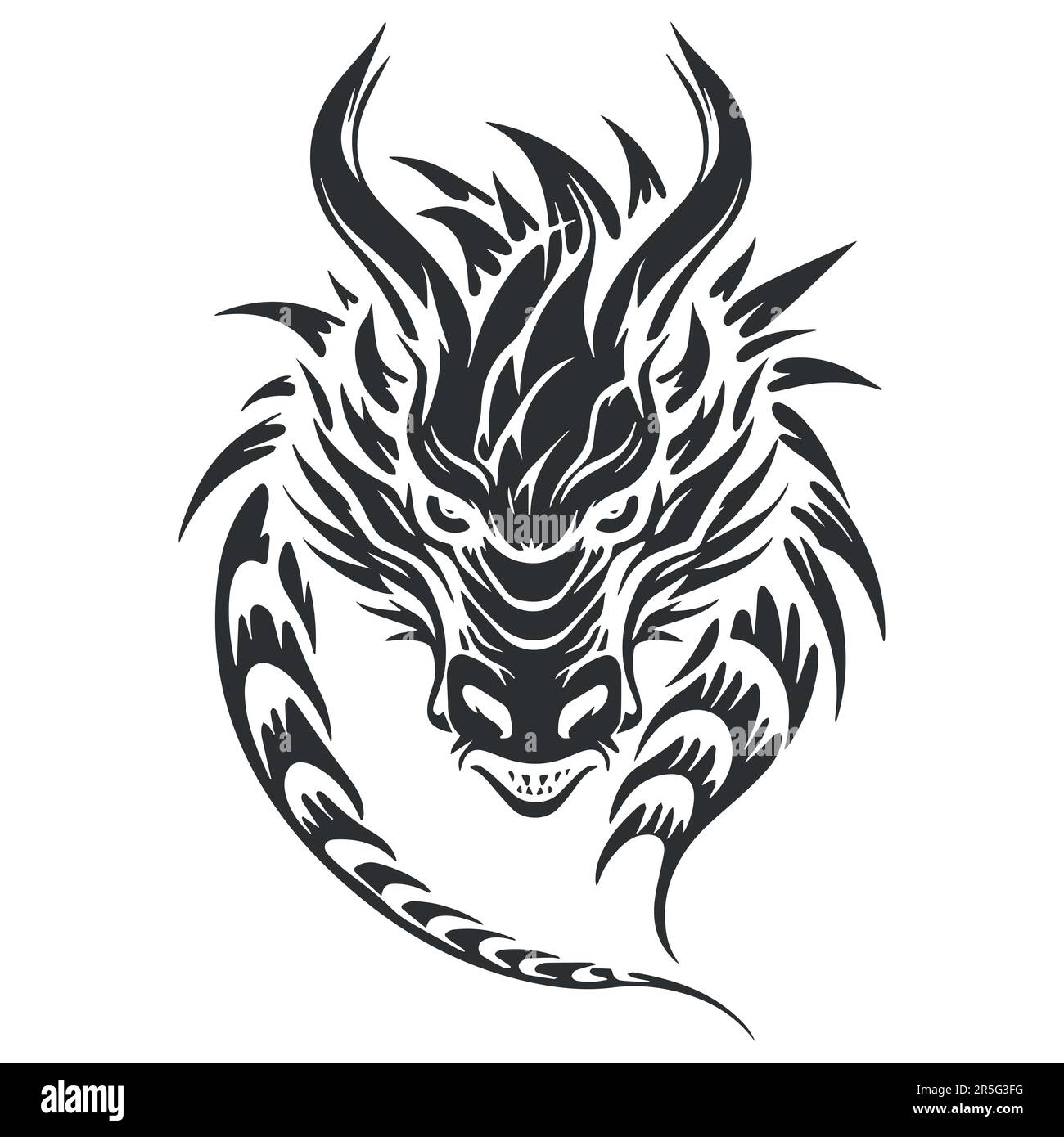 Head dragon flat black isolated. vector illustration Stock Vector