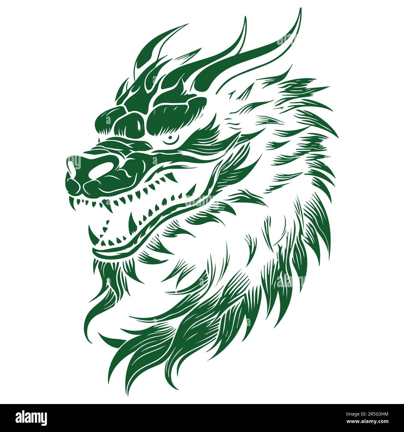 Head dragon flat green isolated. vector illustration Stock Vector Image