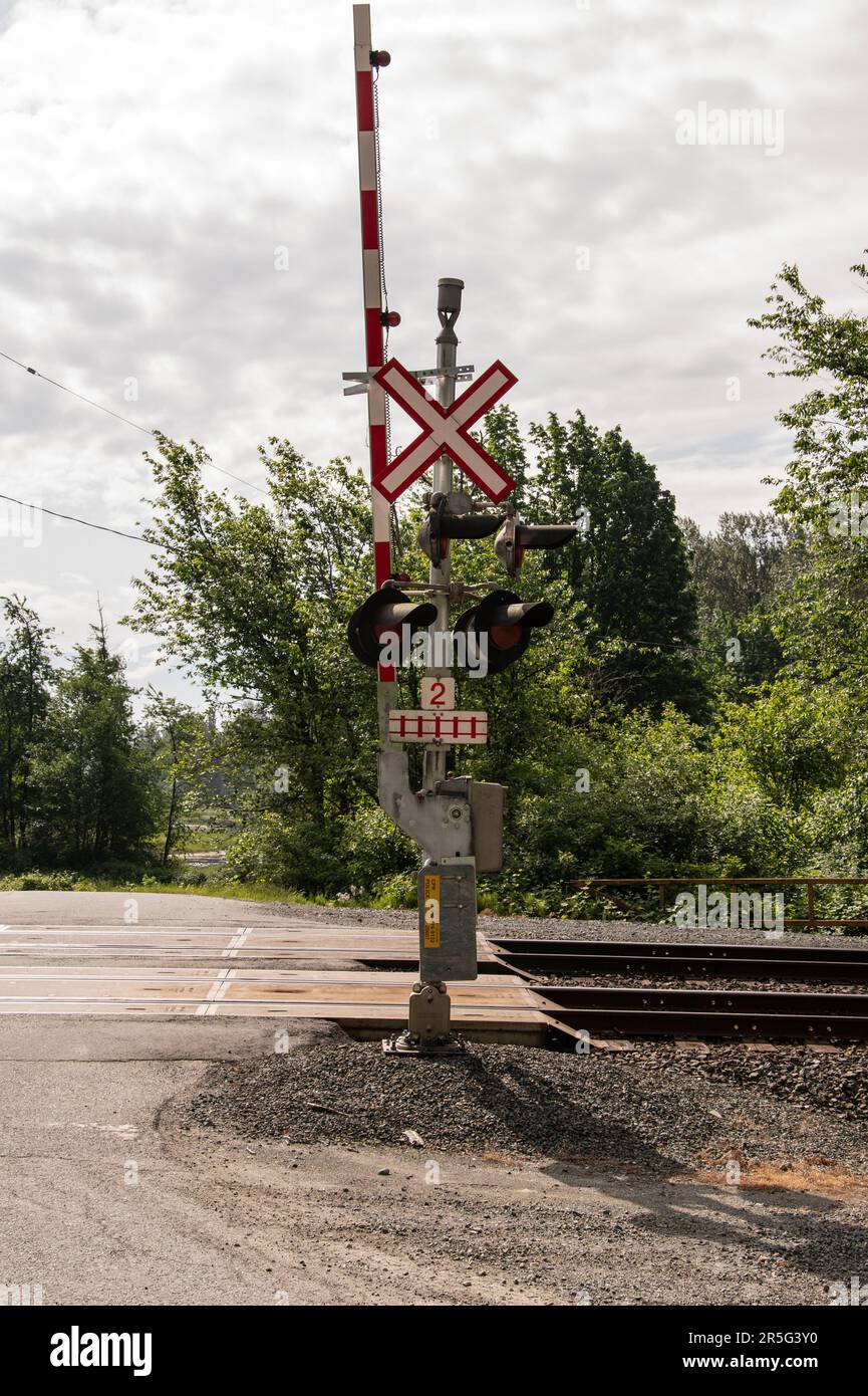 Railroad crossing sign on Malcolm Road in Deroche, Mission, British ...