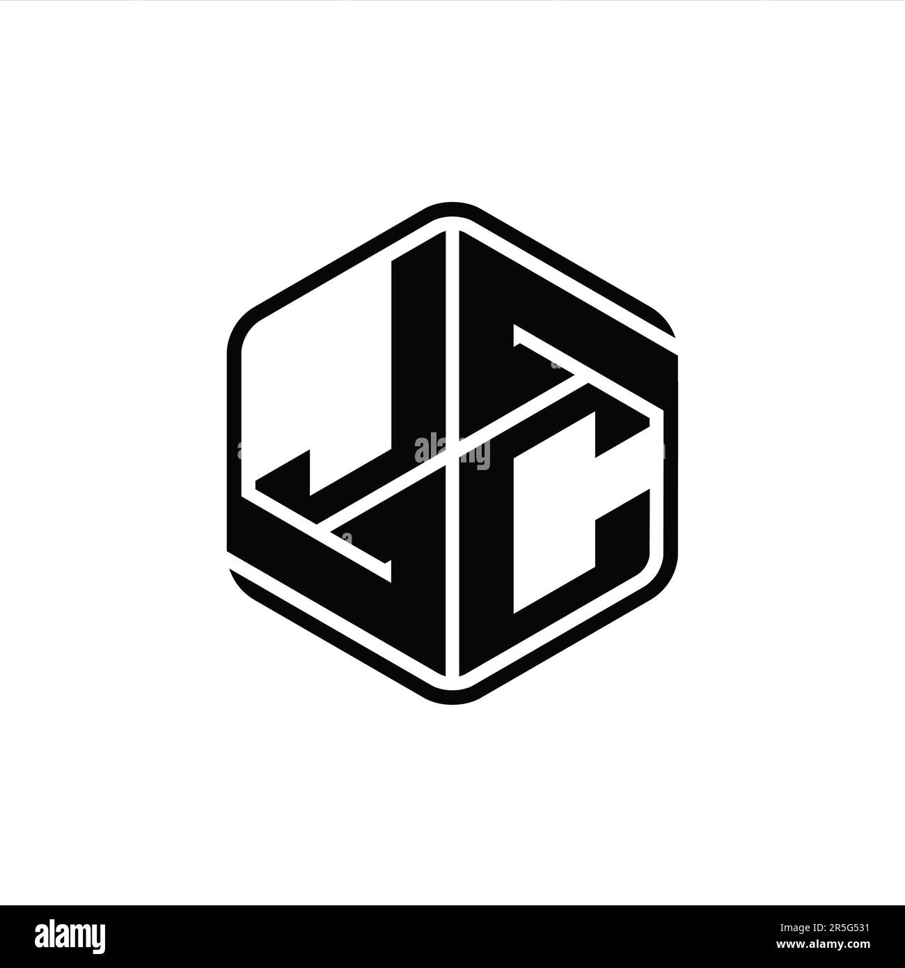 JC Letter Logo monogram hexagon shape with ornament abstract isolated outline design template Stock Photo