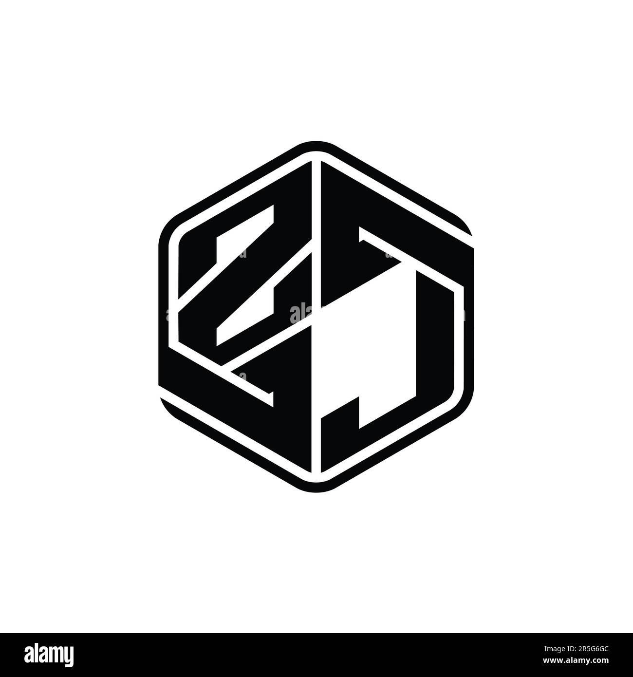 ZJ Letter Logo monogram hexagon shape with ornament abstract isolated ...