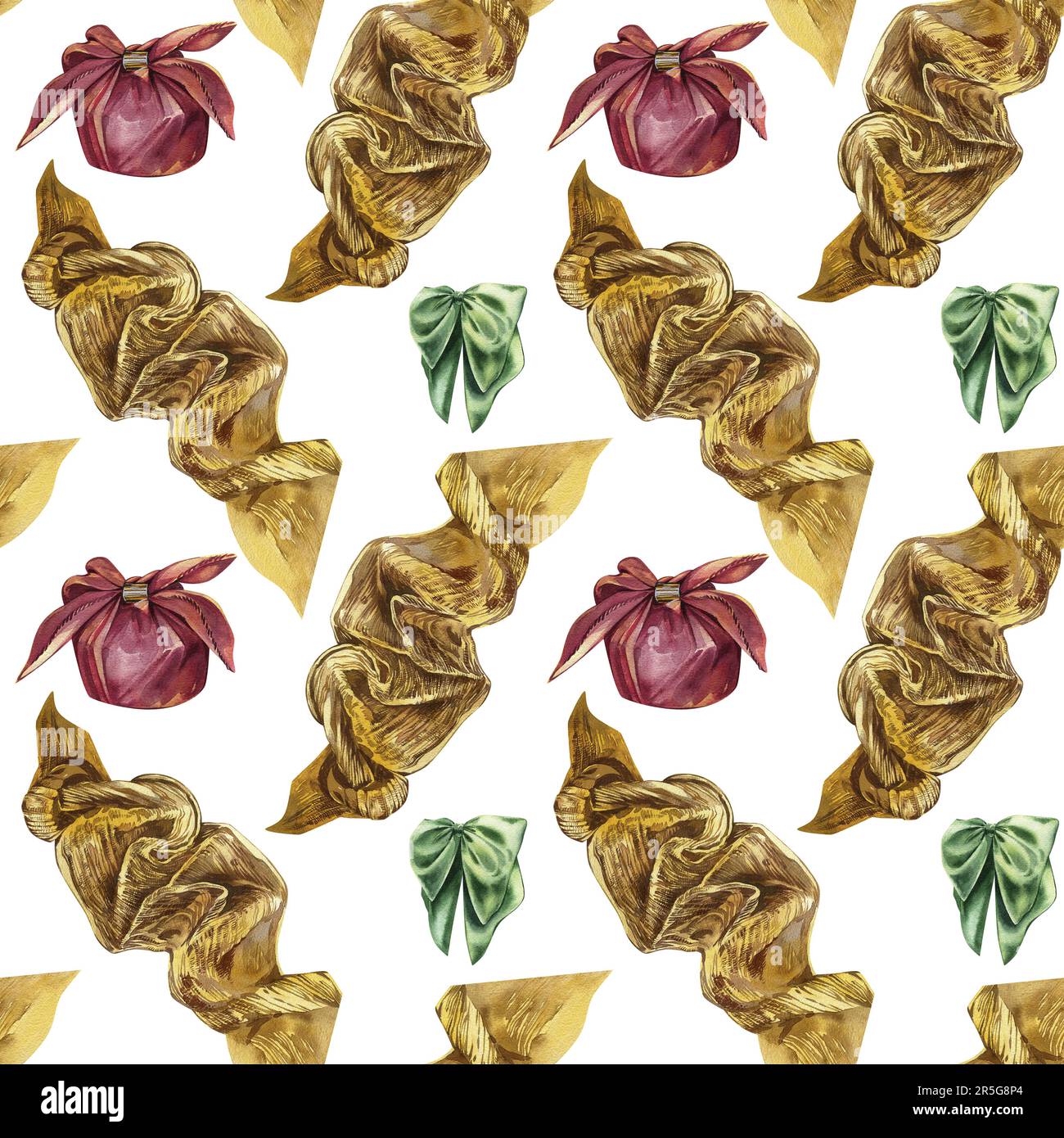 Seamless pattern with bow knot, textile gift box, textured ribbon on ...