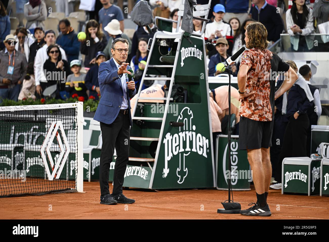 Stefanos Tsitsipas and Mats Wilander during the French Open, Grand Slam