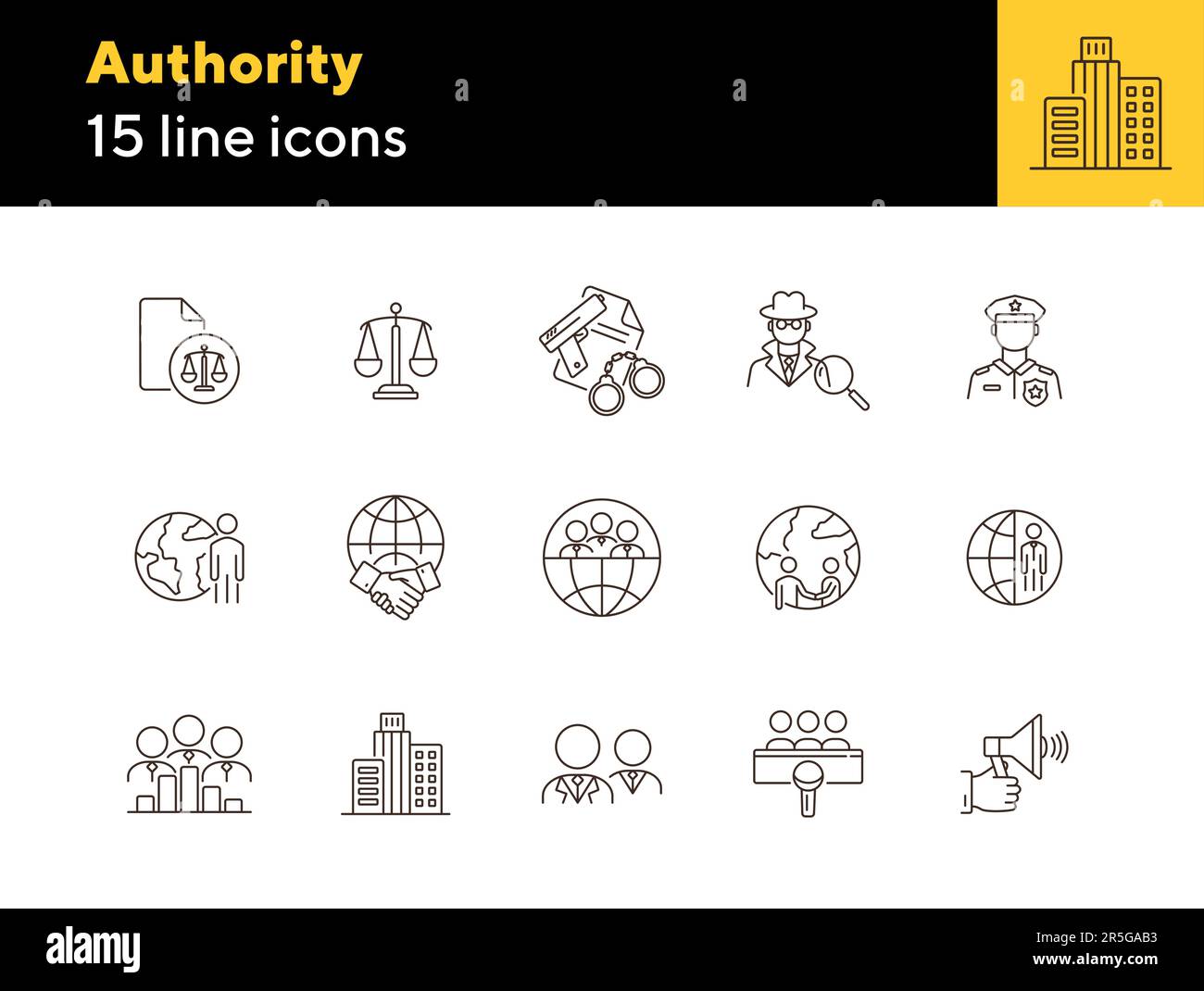 Authority line icon set Stock Vector