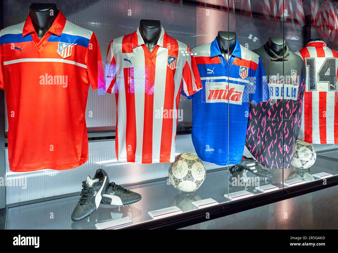 Exposition fragment in the museum of FC Atletico Madrid at Civitas Metropolitano arena Stock Photo
