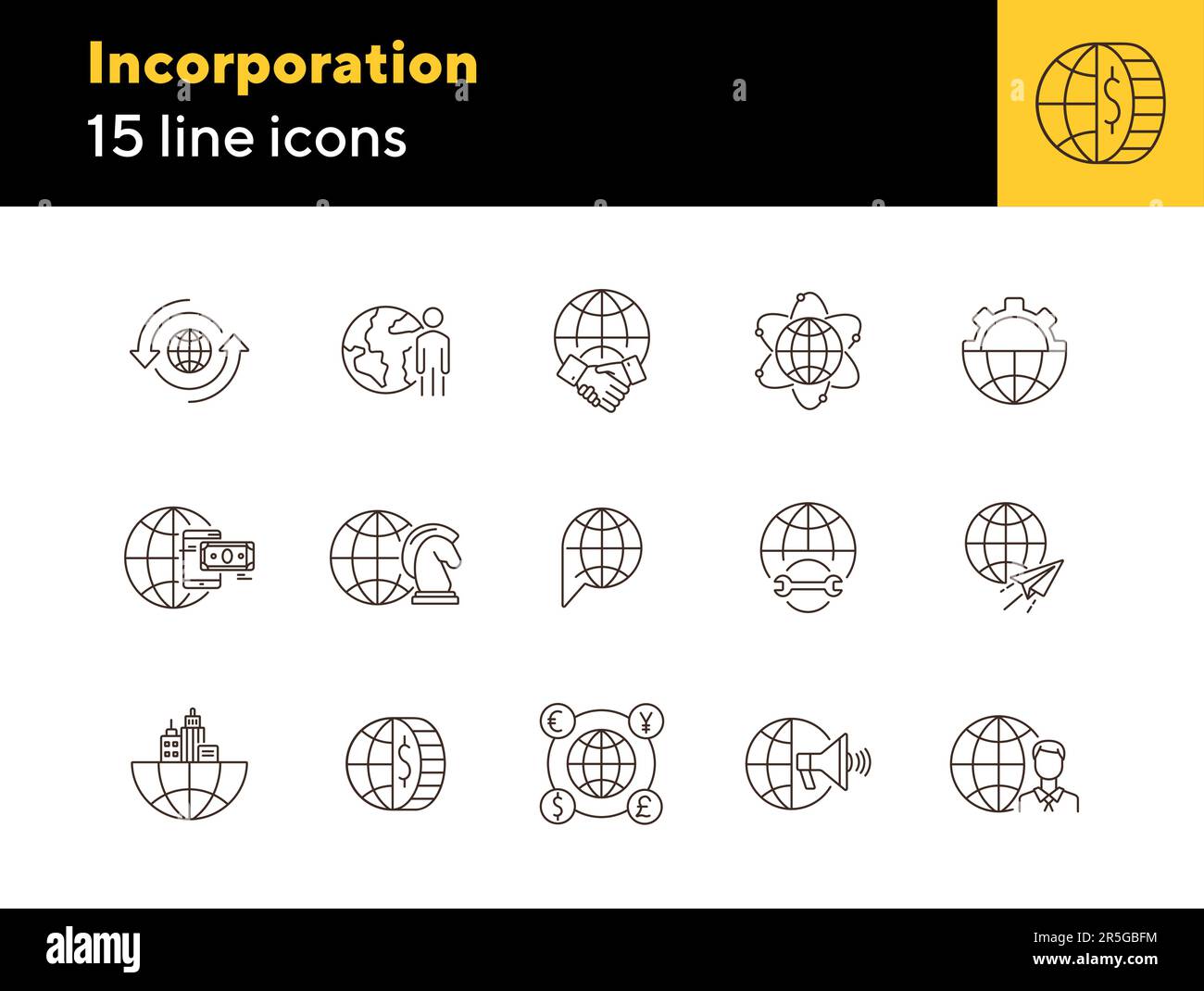 Incorporation line icon set Stock Vector