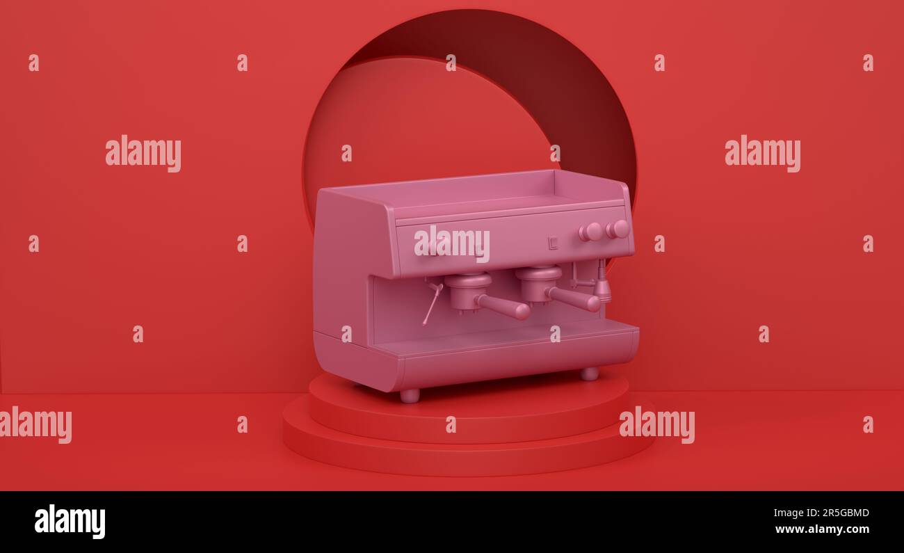 Abstract scene or podium with espresso coffee machine on monochrome ...