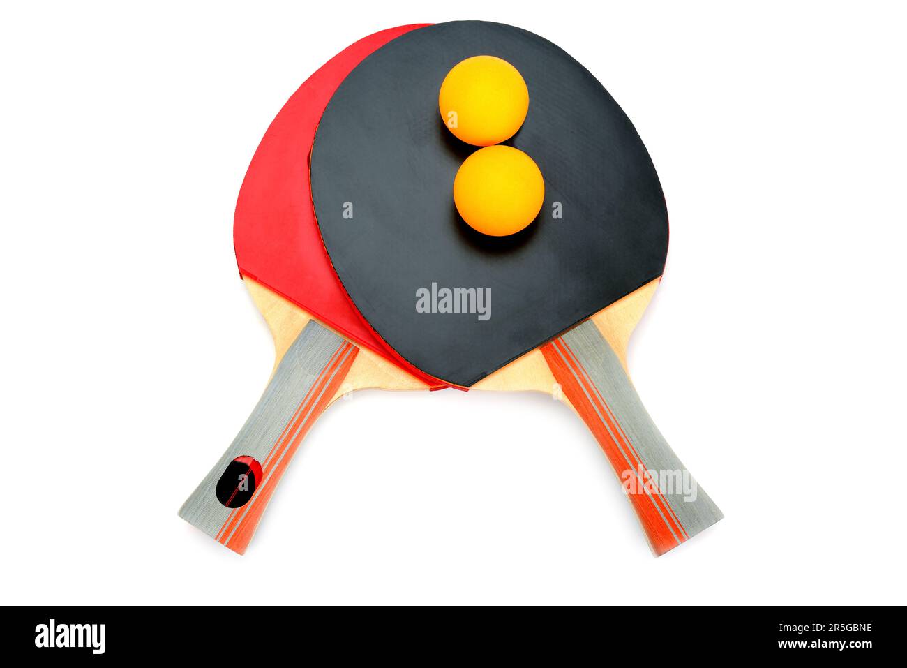 Ping-pong rackets and ball isolated on white background. Stock Photo