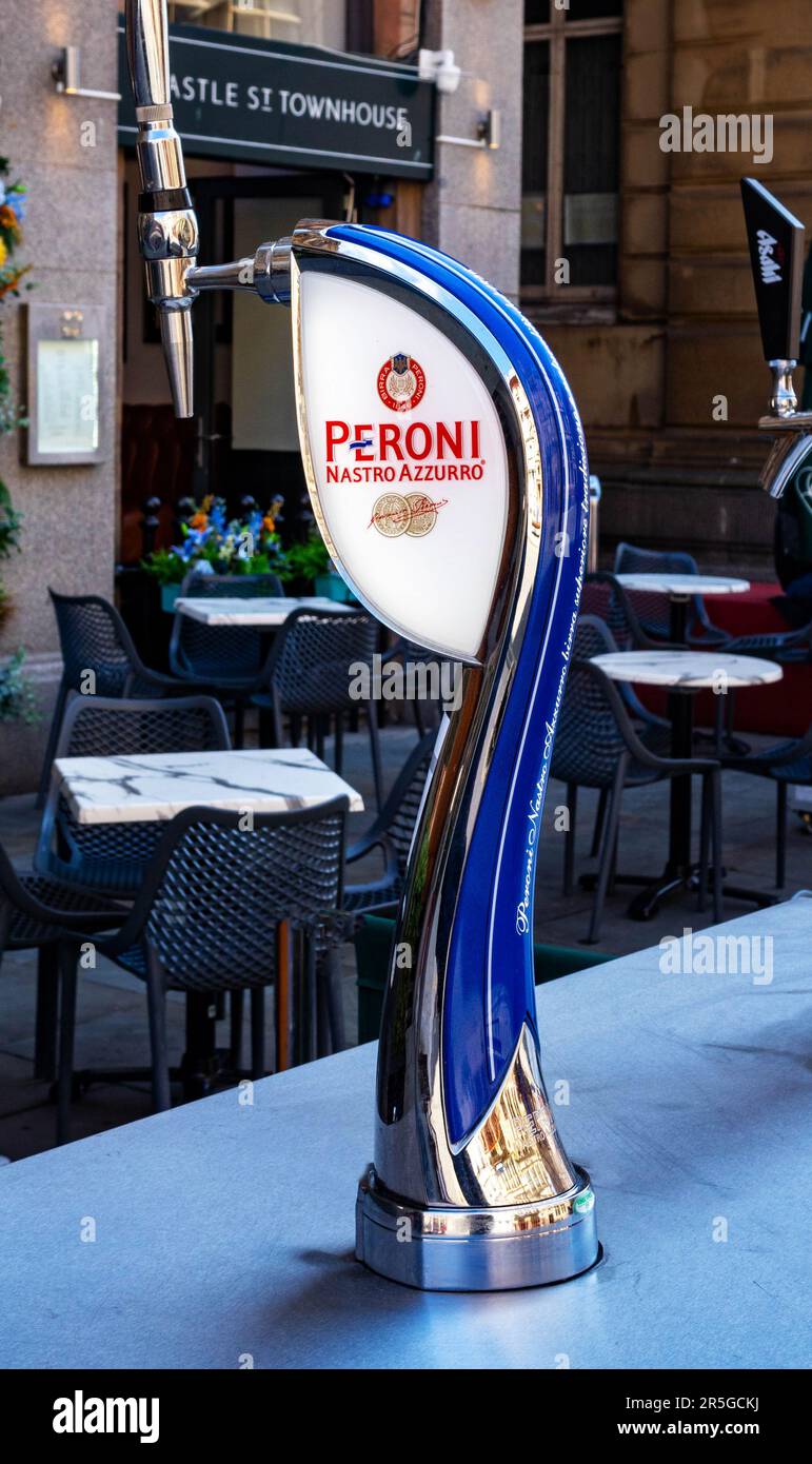 Peroni draft beer lever outside Castle Street Townhouse in Liverpool Stock Photo