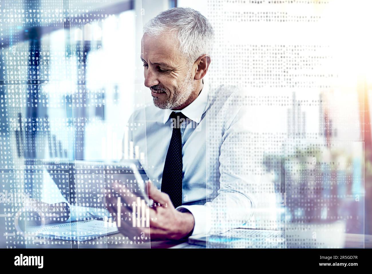 Theres no bugs in this code. a mature businessman working on programming code. Stock Photo