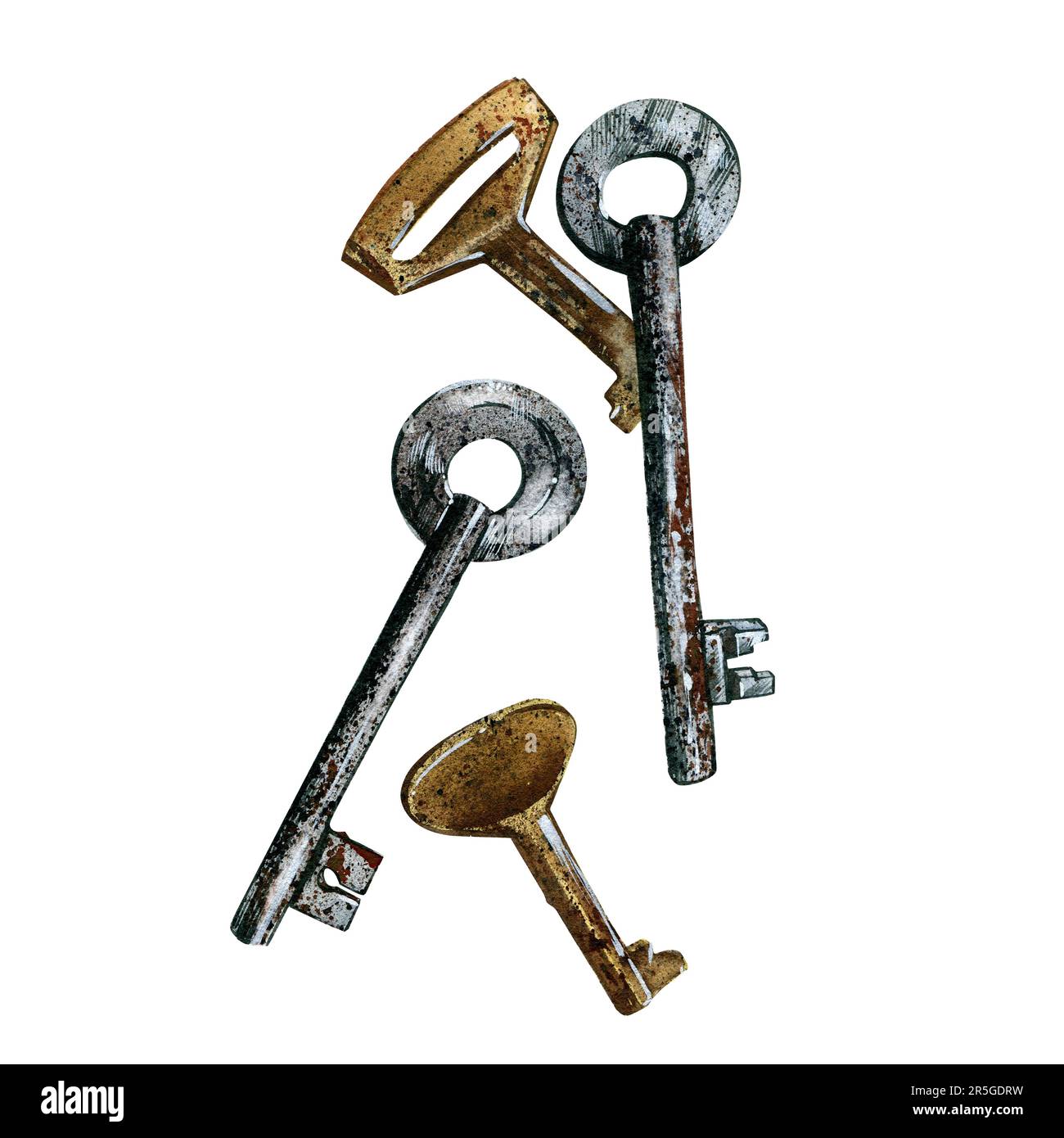 Set retro style metal silver and brass keys isolated on white ...
