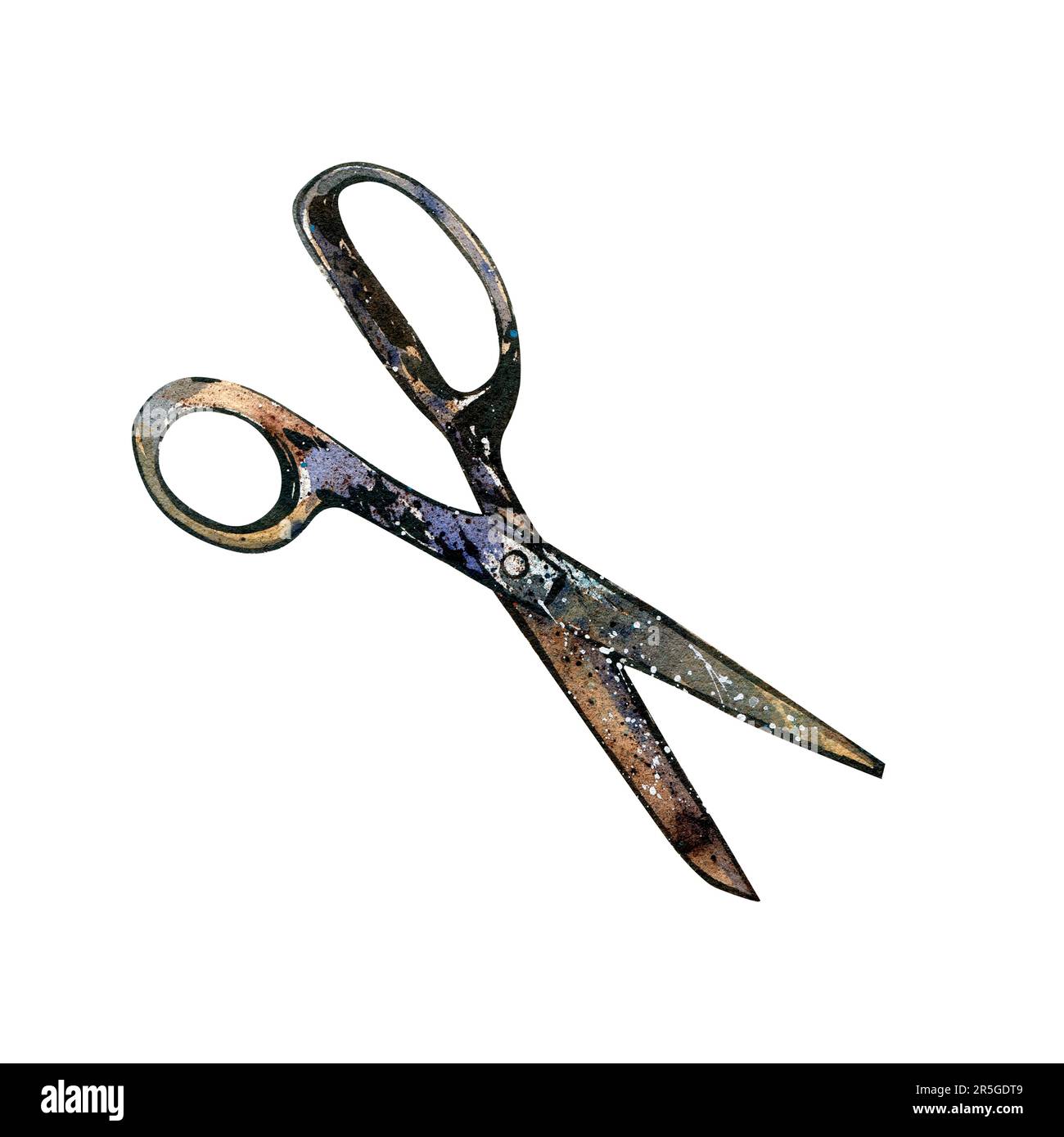 Rusty old style iron sharp scissors isolated on white background