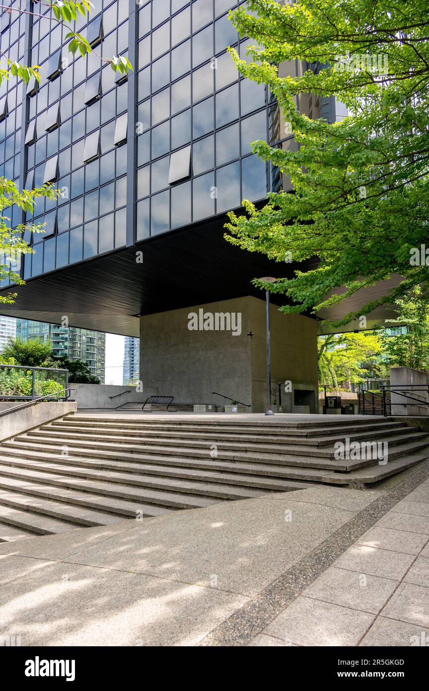 Vancouver, British Columbia - May 27, 2023: Views of the landmark Qube building in Vancouver's downtown. Stock Photo
