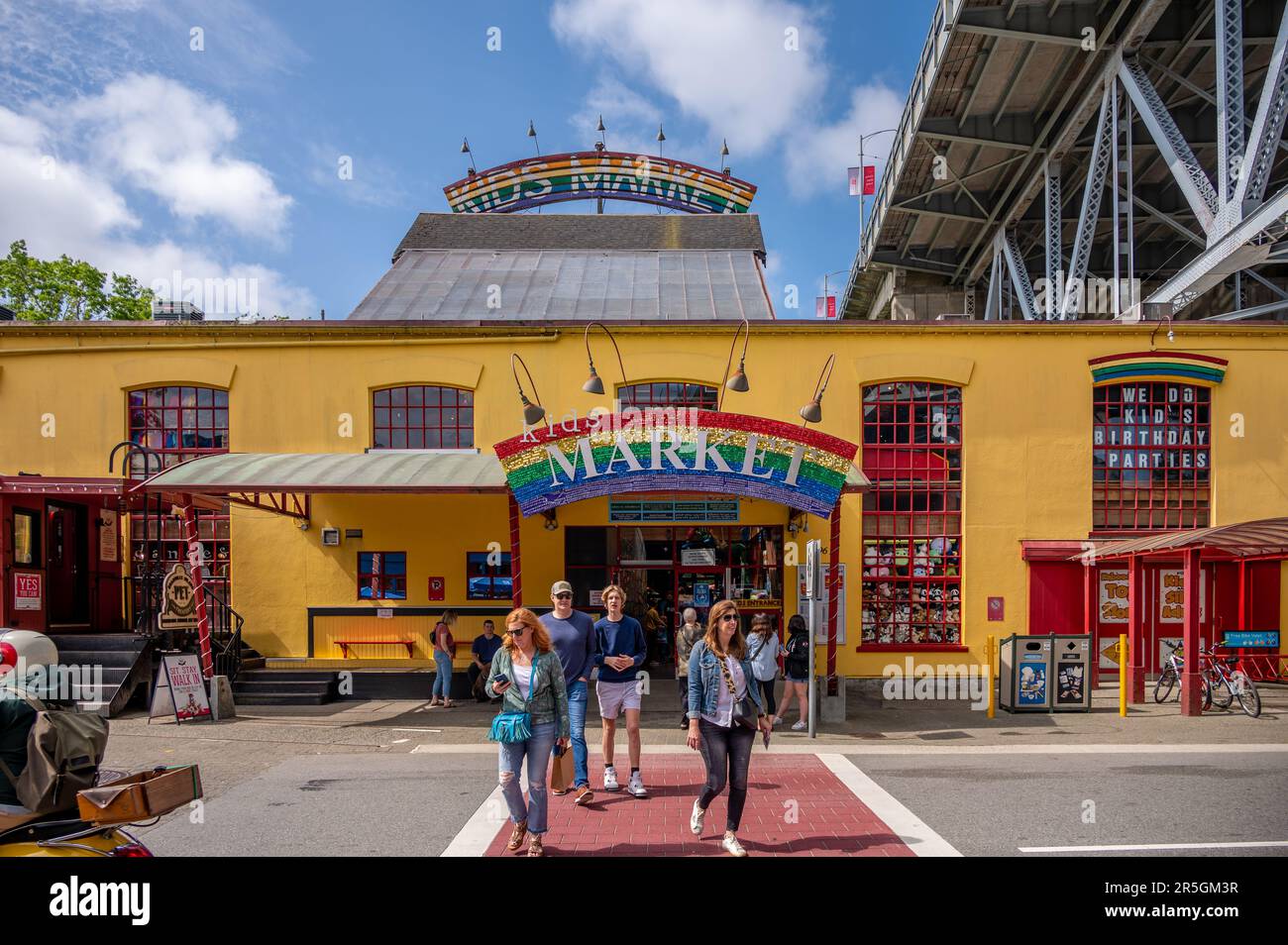 Vancouver, British Columbia - May 27, 2023: Views of Vancouver's landmark attraction - Granville Island Public Market, restaurants, and shops. Stock Photo