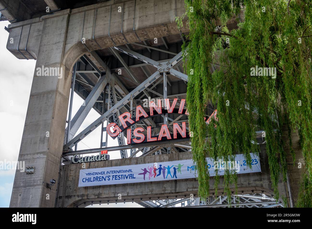 Vancouver, British Columbia - May 27, 2023: Views of Vancouver's landmark attraction - Granville Island Public Market, restaurants, and shops. Stock Photo