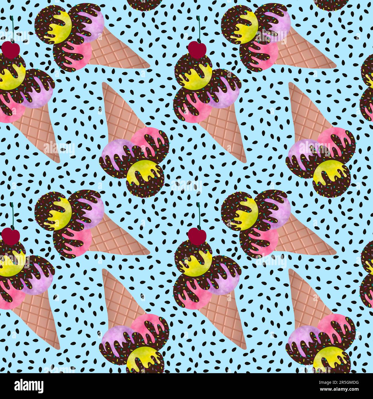 Summer cartoon seamless ice cream pattern for wallpaper and wrapping ...