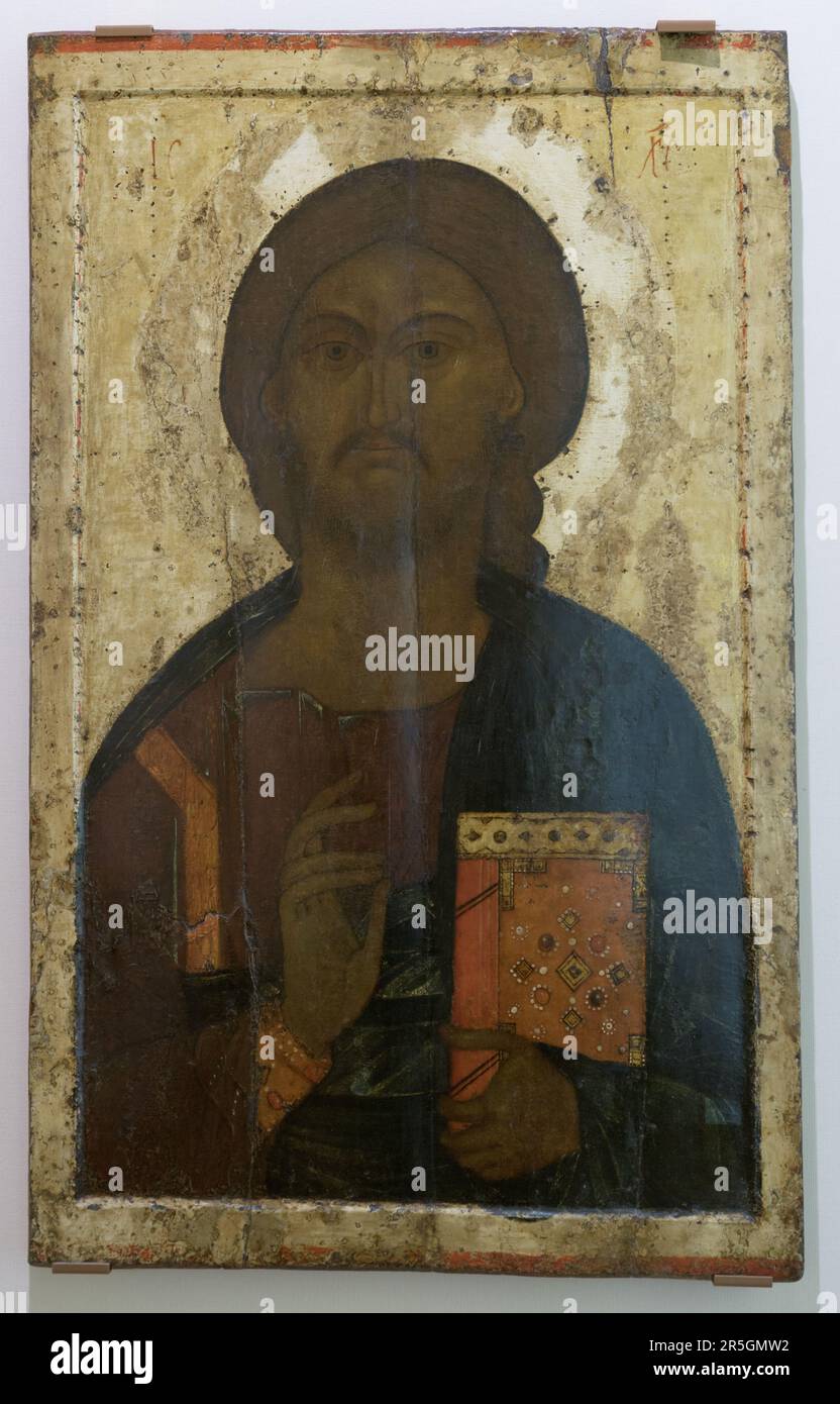 Russian orthodox icon of Christ Pantocrator - late 14th century Stock Photo