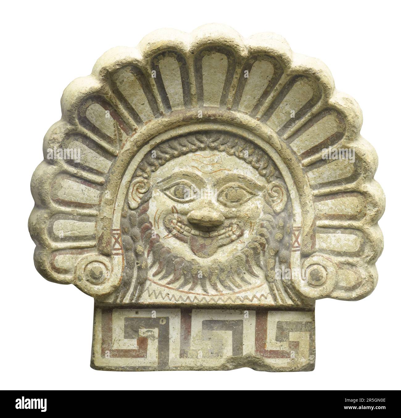 Terracotta painted gorgoneion antefix (roof tile) - Ancient greek Stock Photo