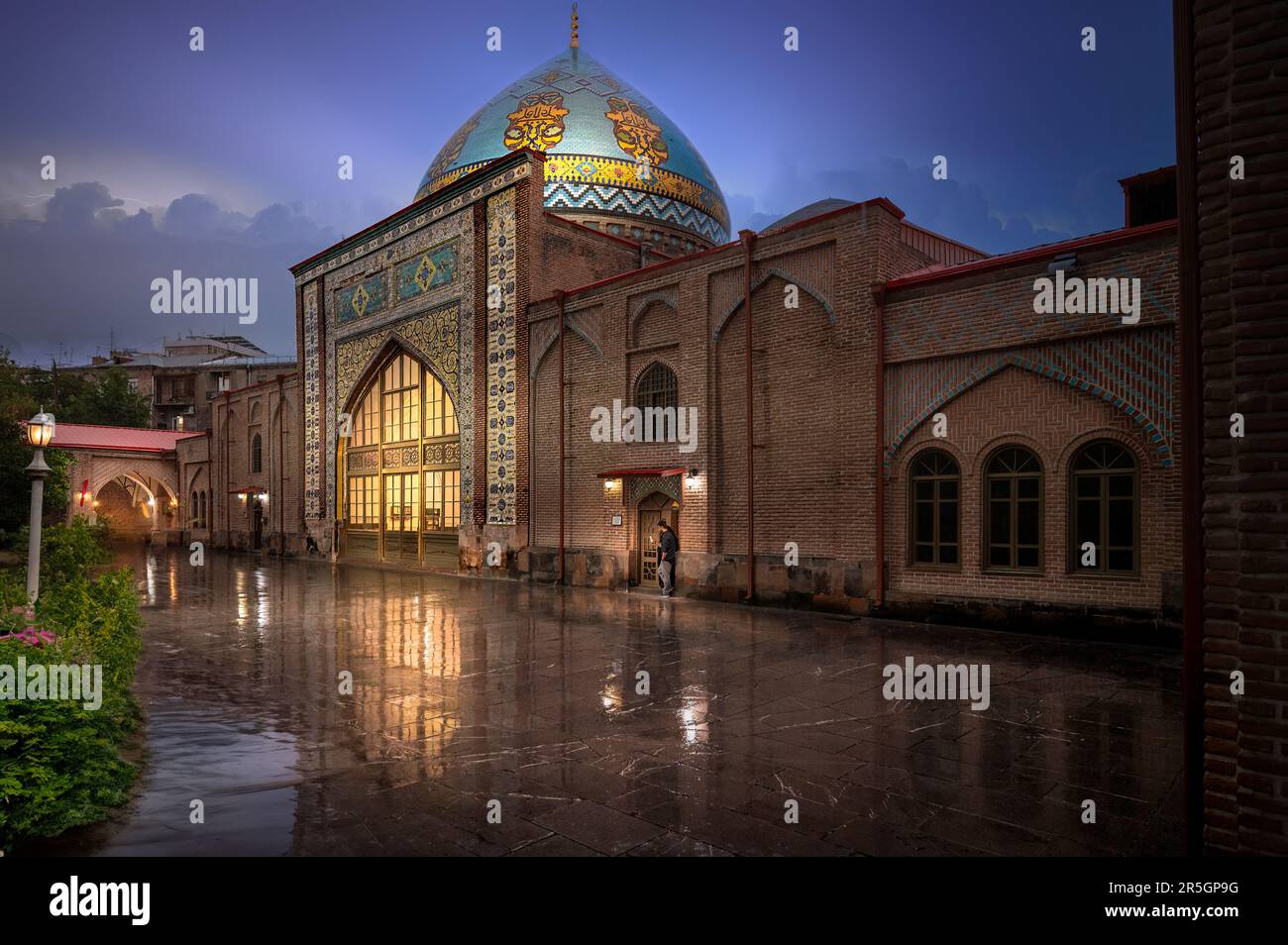 Main building of the Blue Mosque in Yerevan illuminated inside on a stormy day,. Yerevan, Armenia Stock Photo