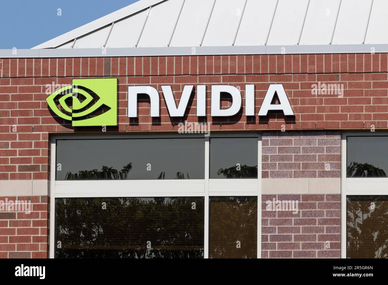 Champaign - Circa June 2023: Nvidia research location. Nvidia is a graphics processing unit (GPU) designer. Stock Photo