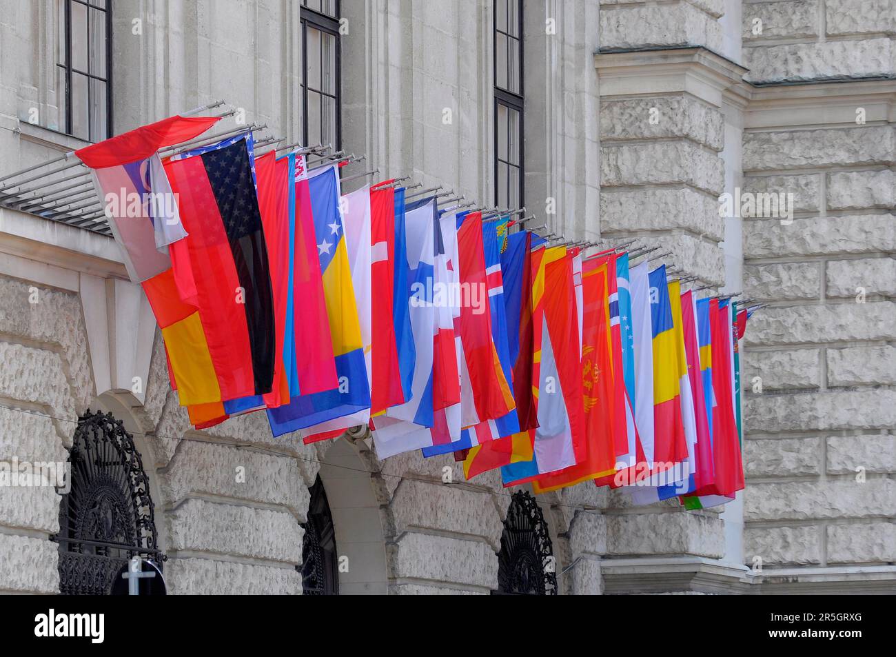 Austria, Vienna, international flags Stock Photo