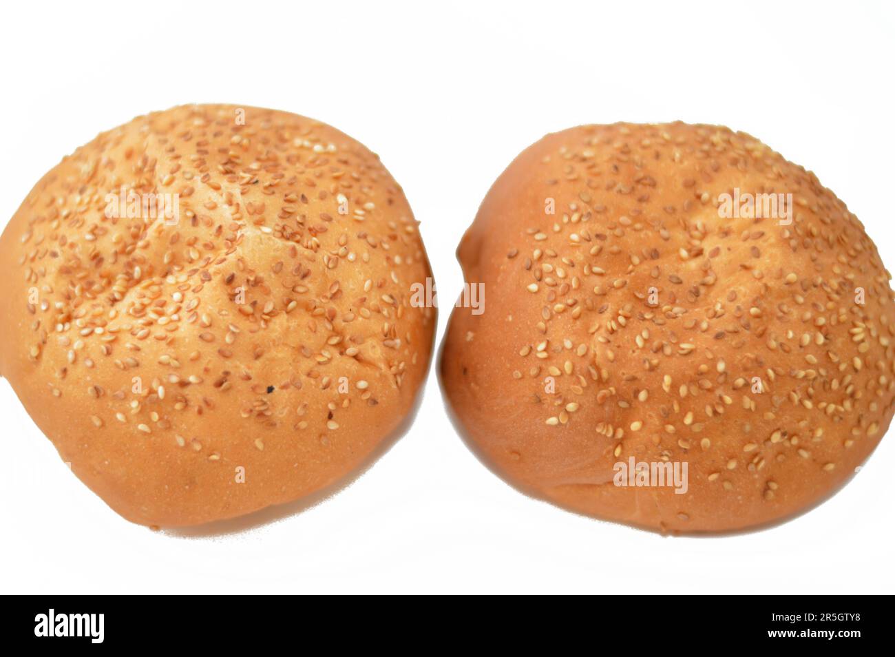 Round hand sized hamburger burger bun baked and covered with sesame