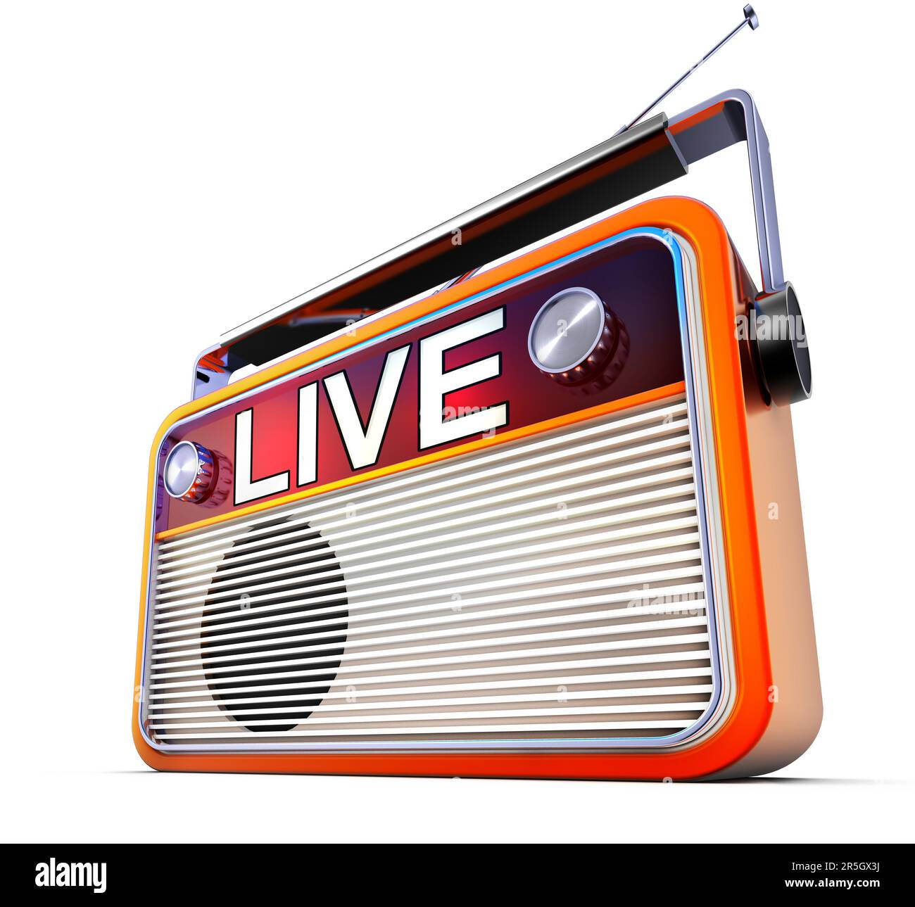 high resolution rendering of a radio with a live icon Stock Photo