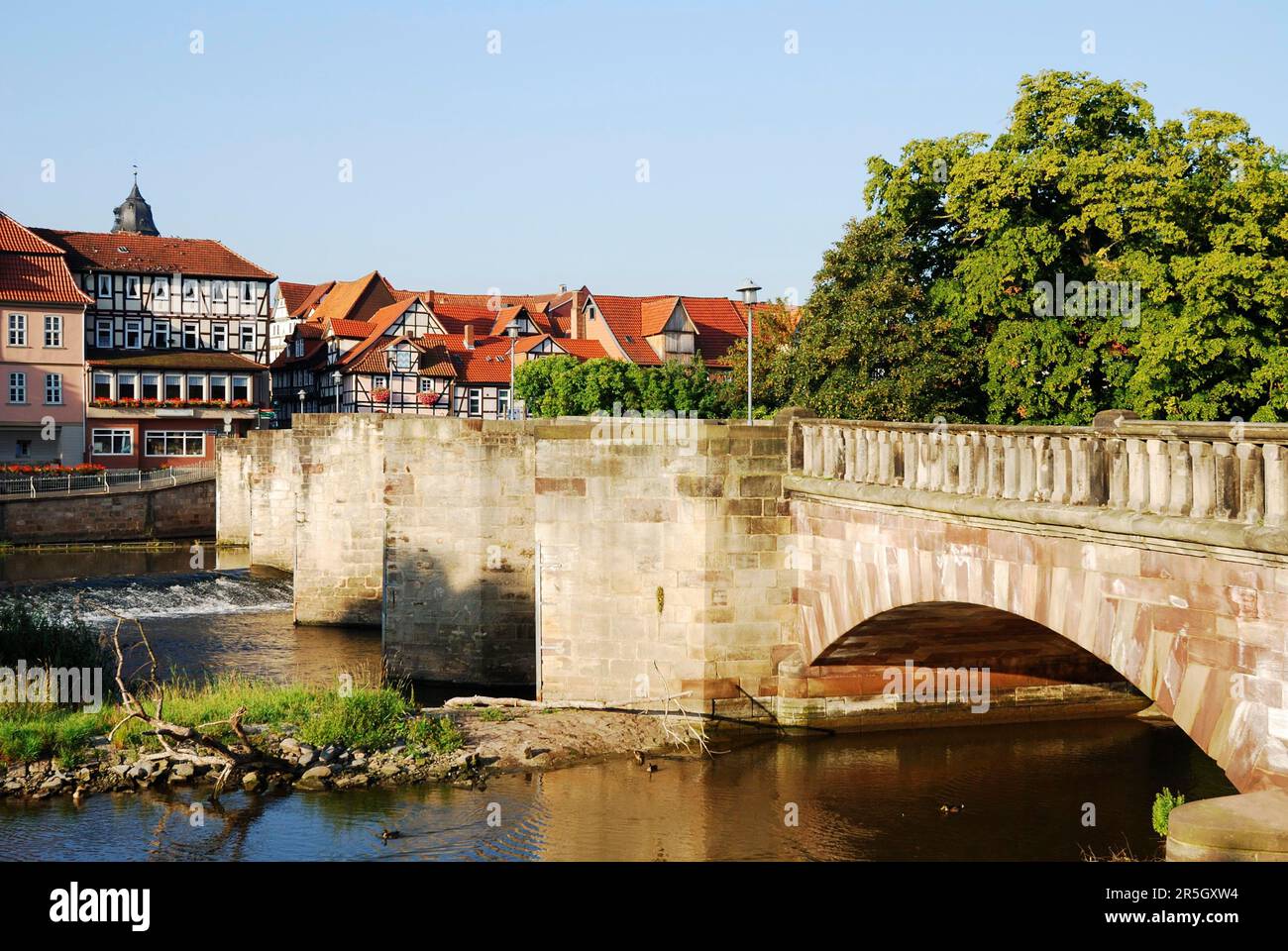 Historic bridge in Hannoversch Muenden Germany accross the river Werra ...