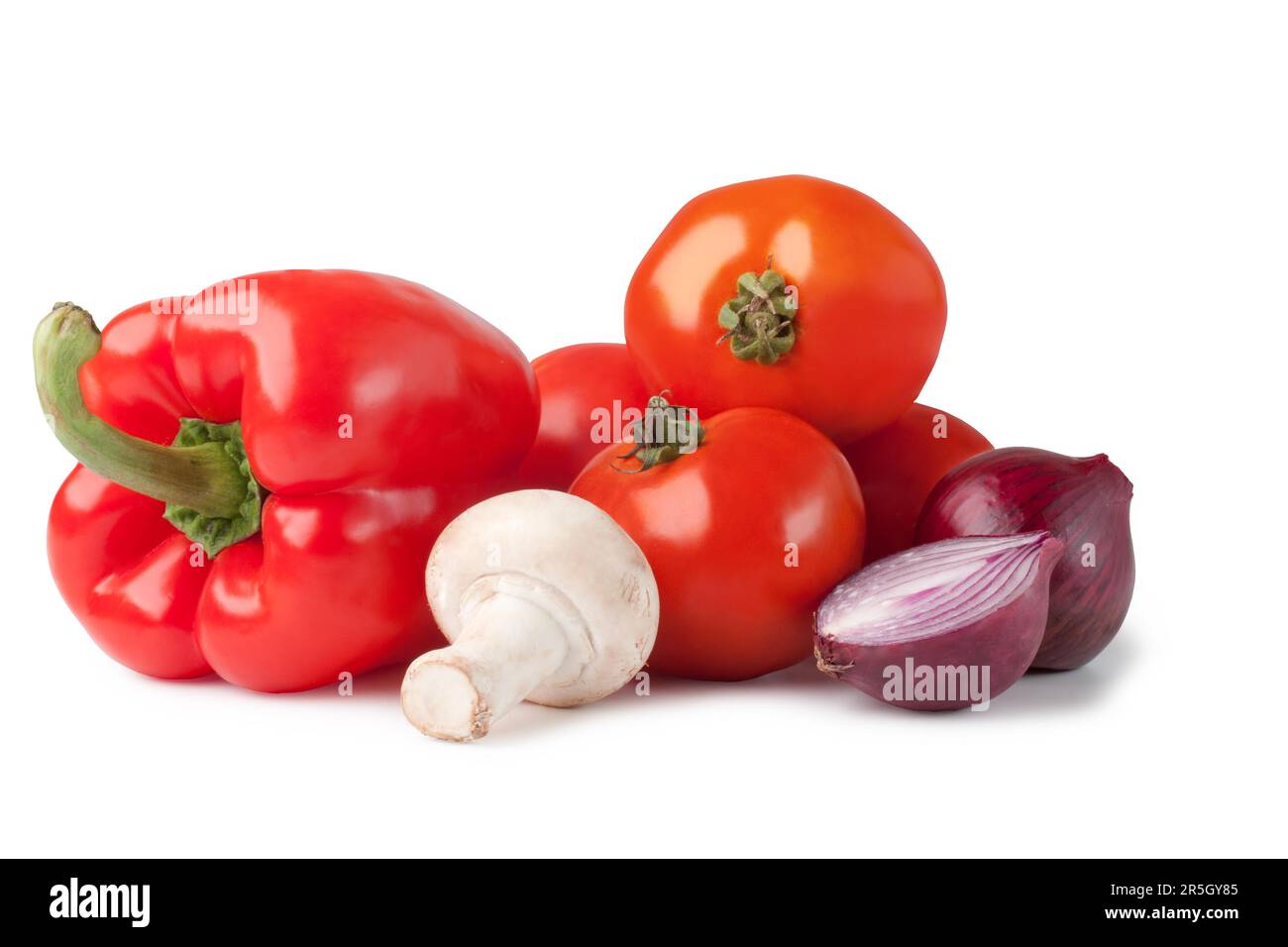 Fresh vegetable (bell pepper) (onion) (tomato) (mushroom) (pepper) Stock Photo