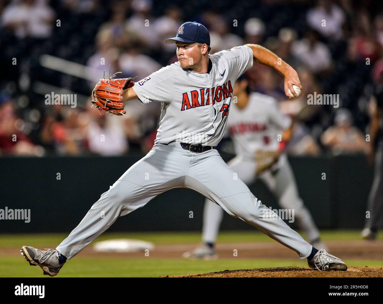 Fayetteville, Arkansas, USA. 2nd June, 2023. Arizona pitcher JACKSON KENT (22) delivers a pitch