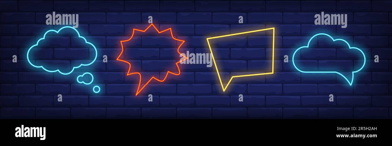 Speech bubbles neon sign set Stock Vector