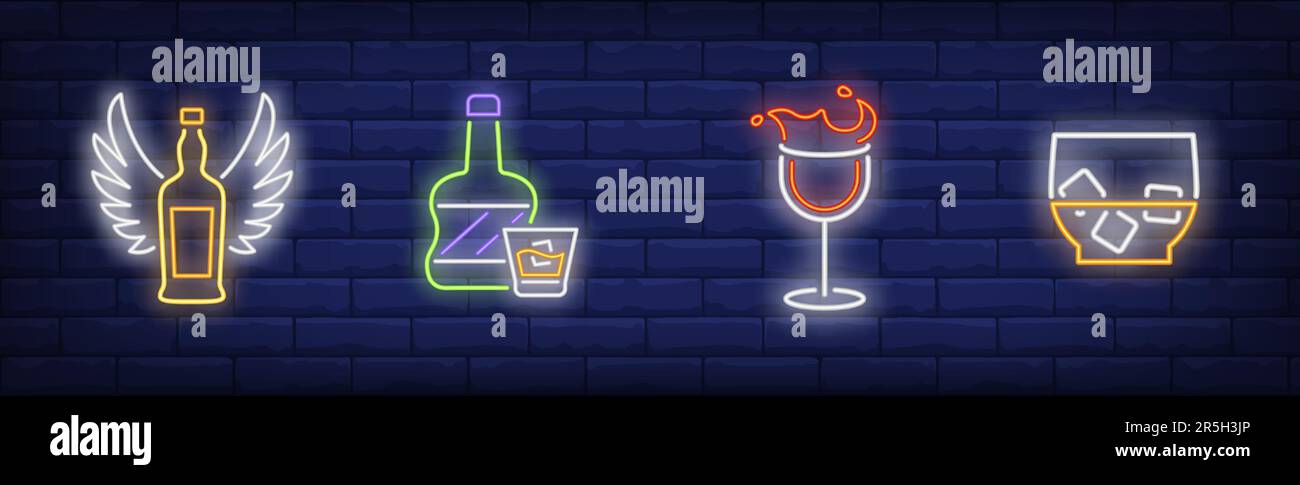 Alcoholic drinks neon sign set Stock Vector Image & Art - Alamy