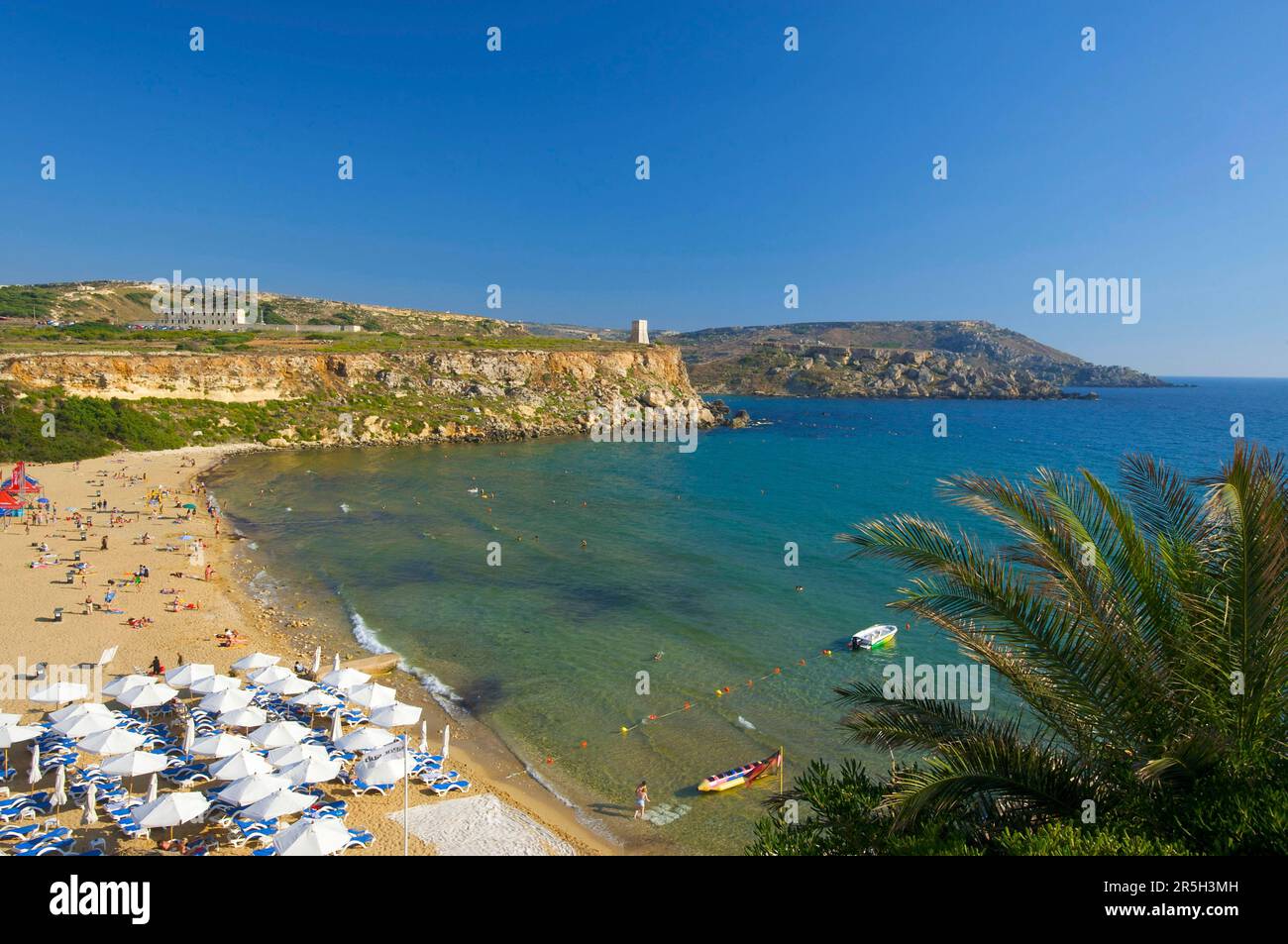 Beach, Golden Bay, Malta Stock Photo Alamy